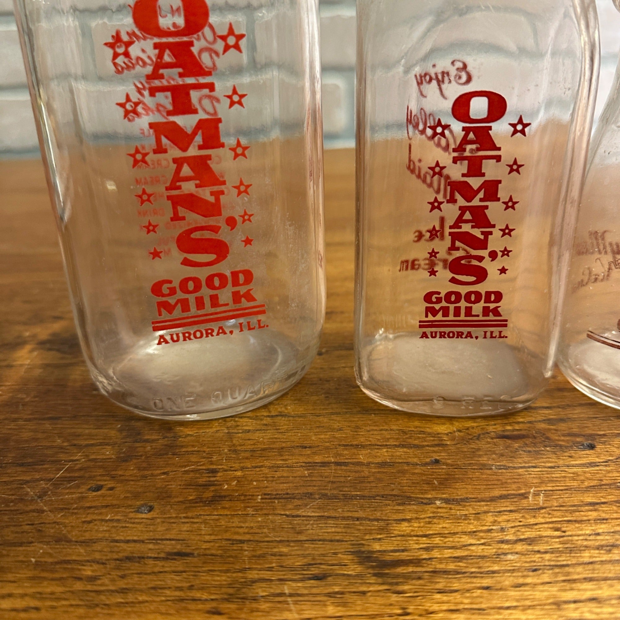 Lot of (4) Oatman Milk Bottles Valley Maid Ice Cream ACL Aurora IL
