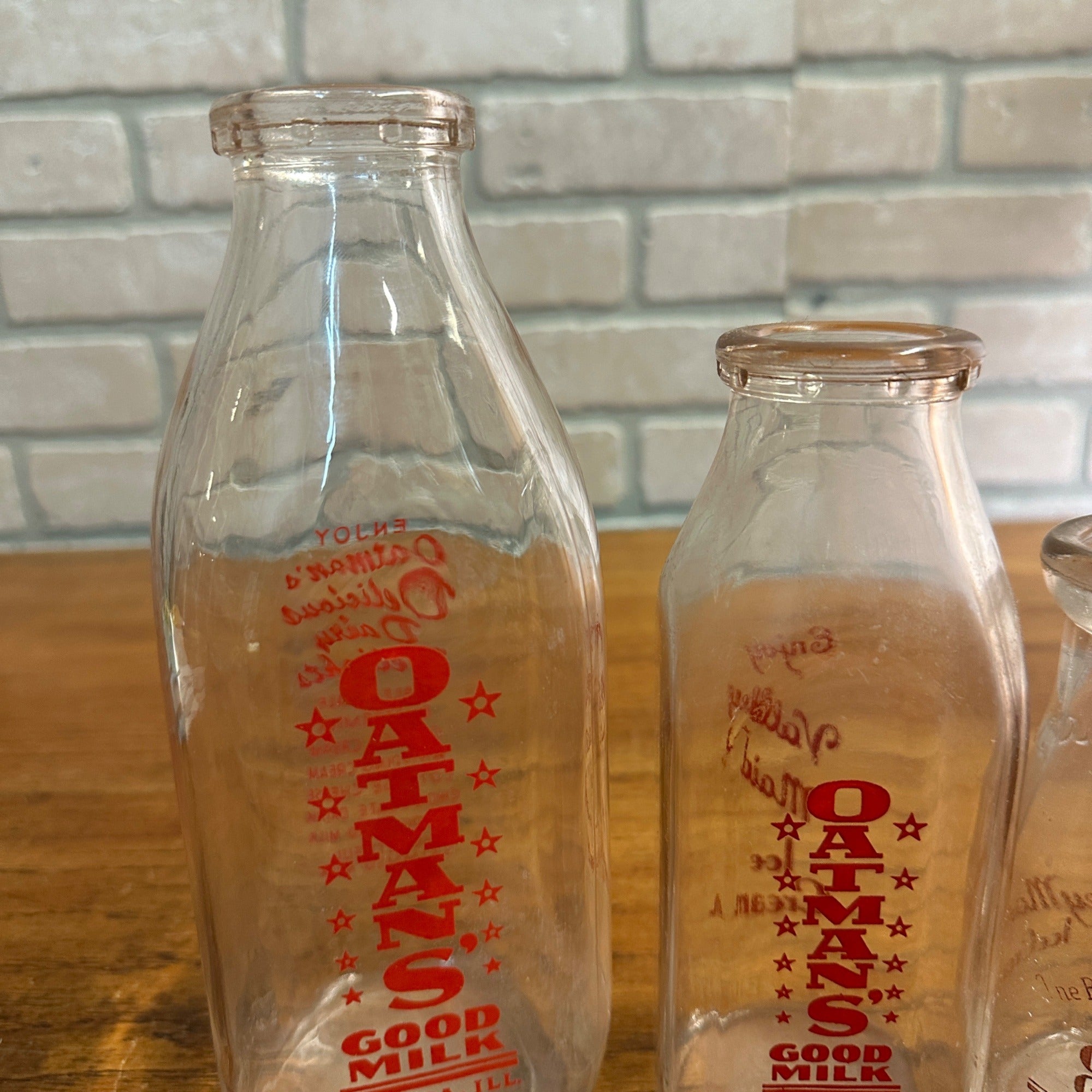 Lot of (4) Oatman Milk Bottles Valley Maid Ice Cream ACL Aurora IL
