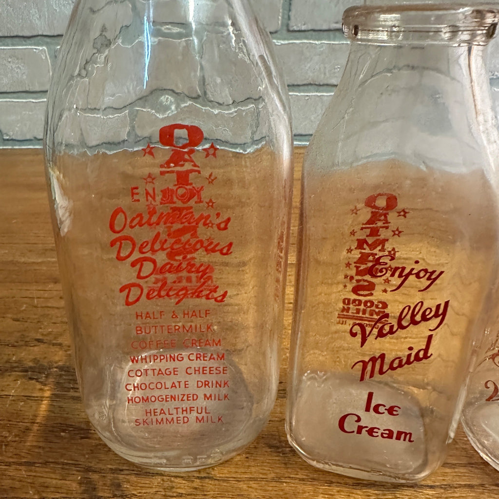 Lot of (4) Oatman Milk Bottles Valley Maid Ice Cream ACL Aurora IL