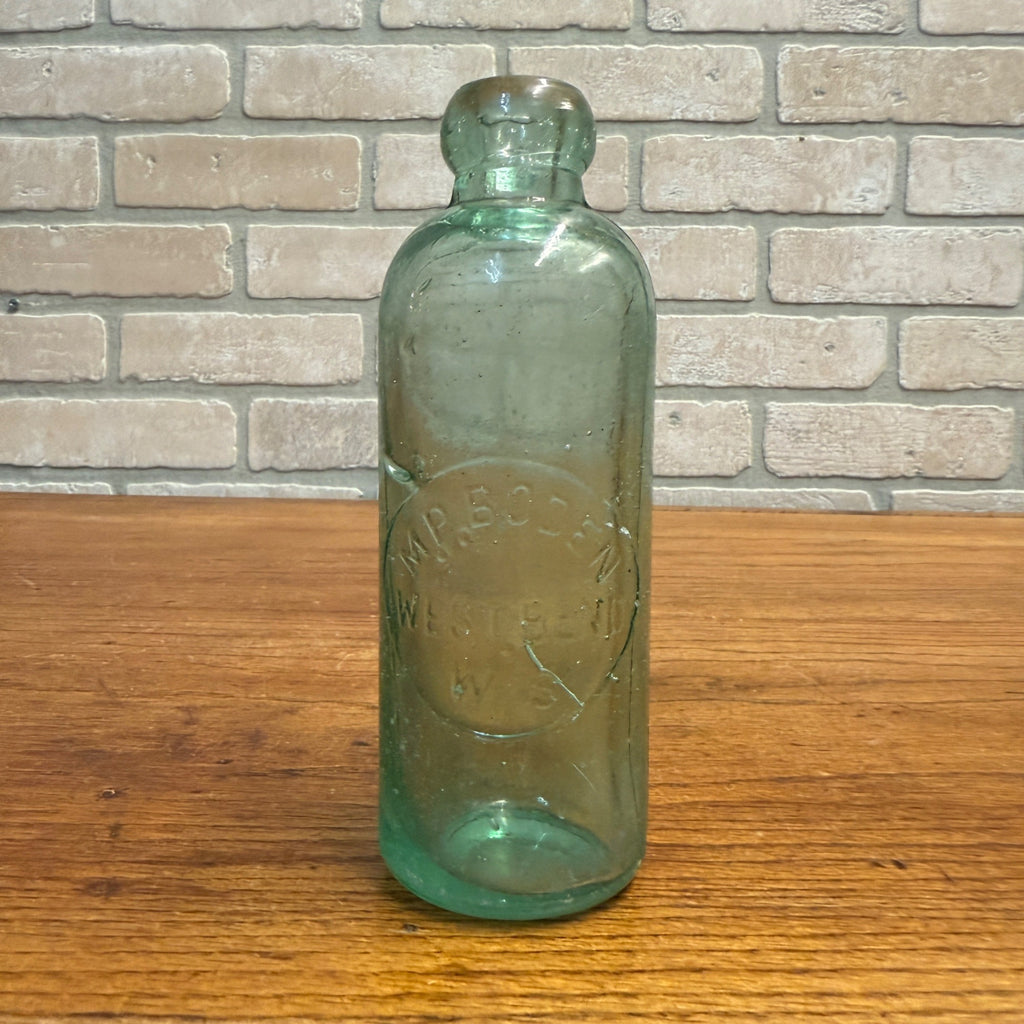 RARE Antique MP Boden -- West Bend, Wis -- Hutchinson Soda Blob Bottle WI