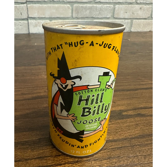 Vintage 1970s Hill Billy Joose Soda Can Cotton Club Bottling Ohio Pull Tab 12oz