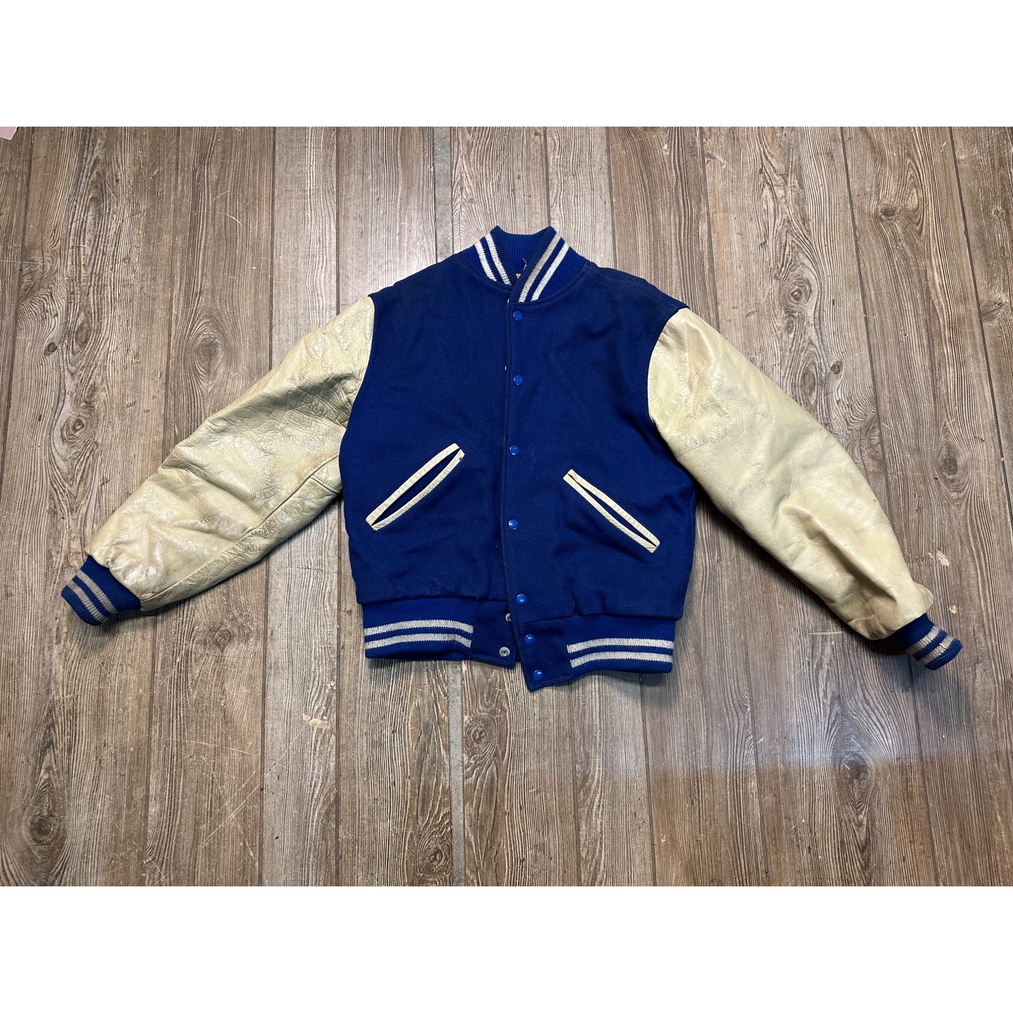 Vintage 1950s Varsity Letterman Bomber Sports Jacket Blue White Coat Retro Size 36