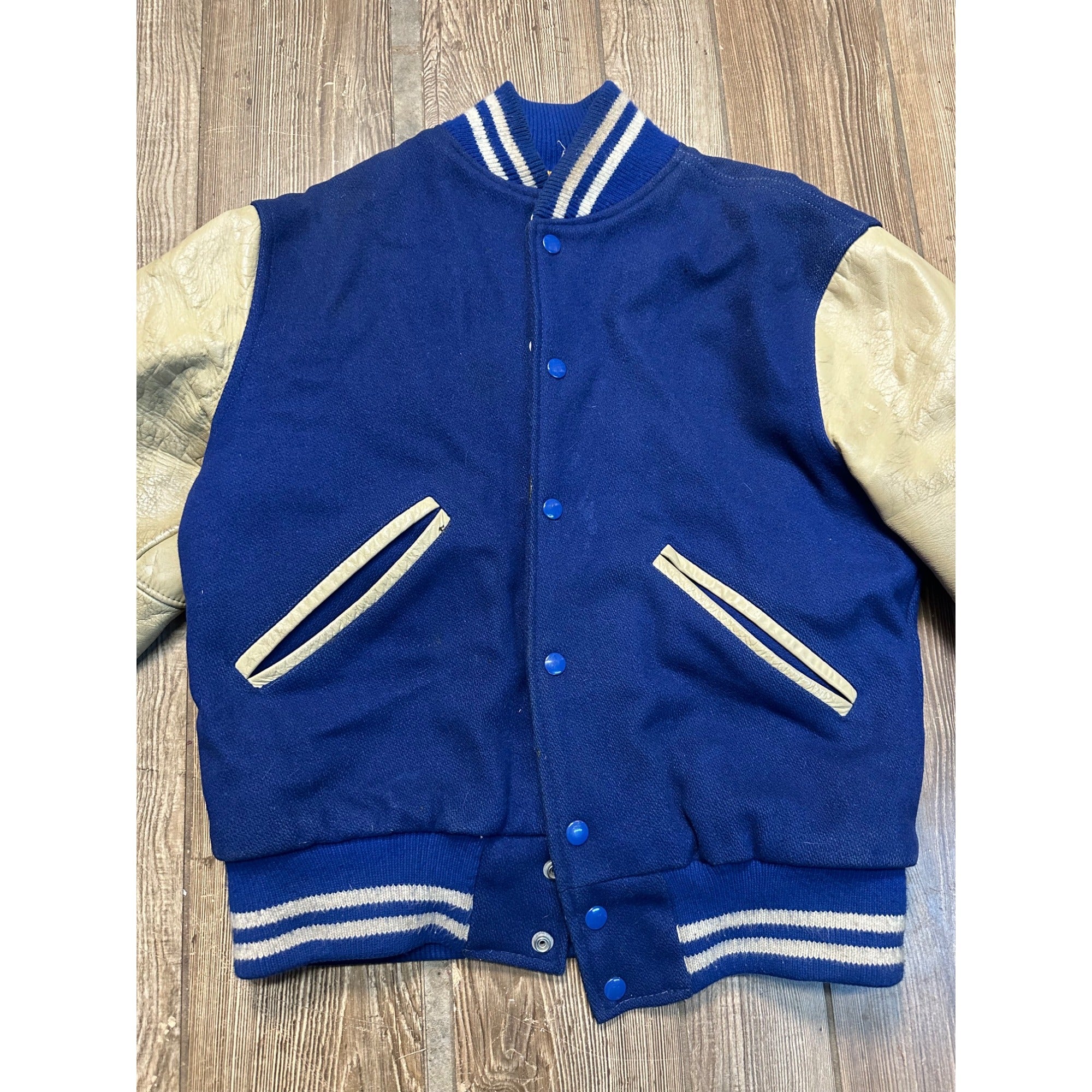 Vintage 1950s Varsity Letterman Bomber Sports Jacket Blue White Coat Retro Size 36