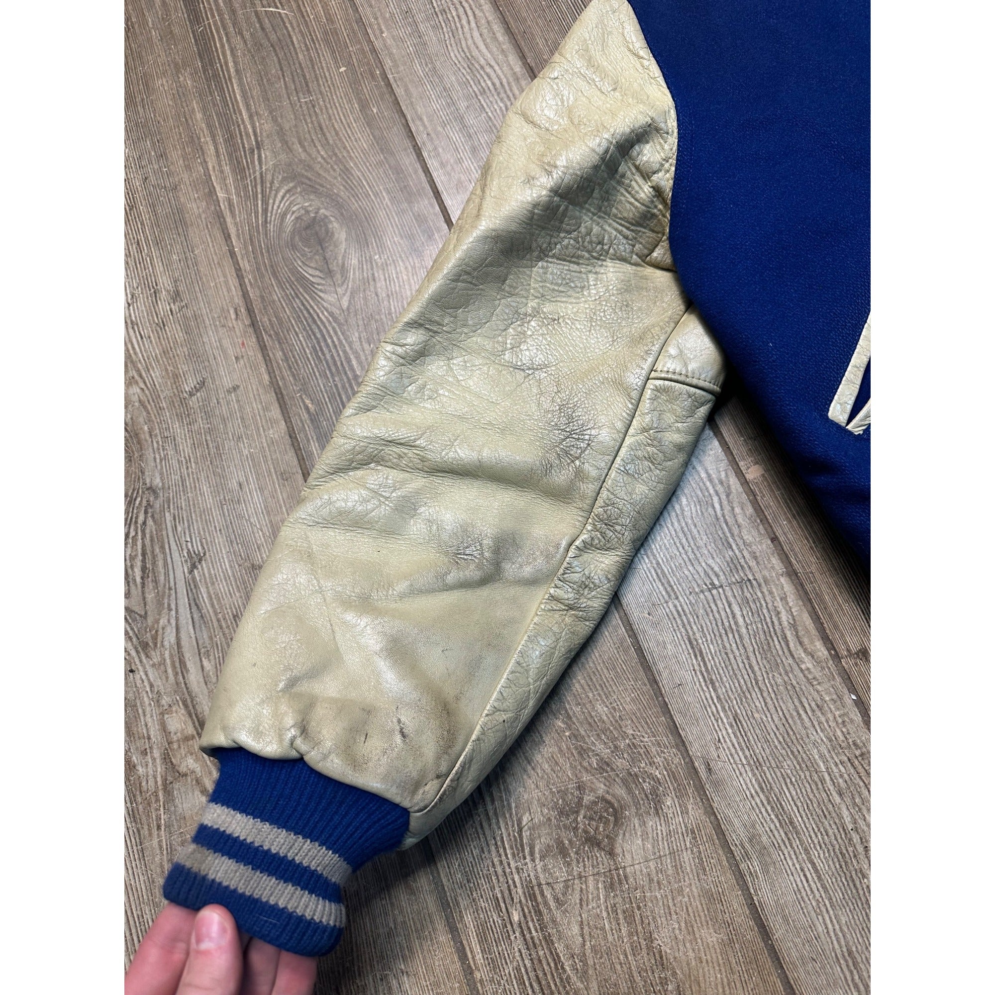 Vintage 1950s Varsity Letterman Bomber Sports Jacket Blue White Coat Retro Size 36