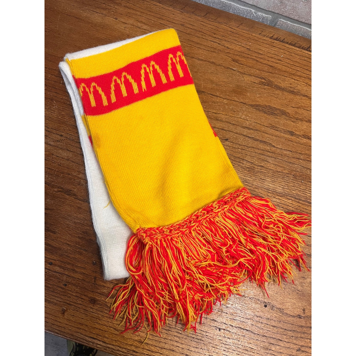 Vintage McDonald's Knit Scarf Red Yellow White Fringe Golden Arches 60”