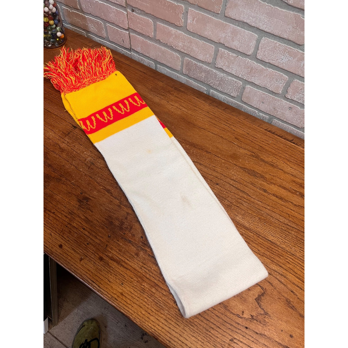 Vintage McDonald's Knit Scarf Red Yellow White Fringe Golden Arches 60”