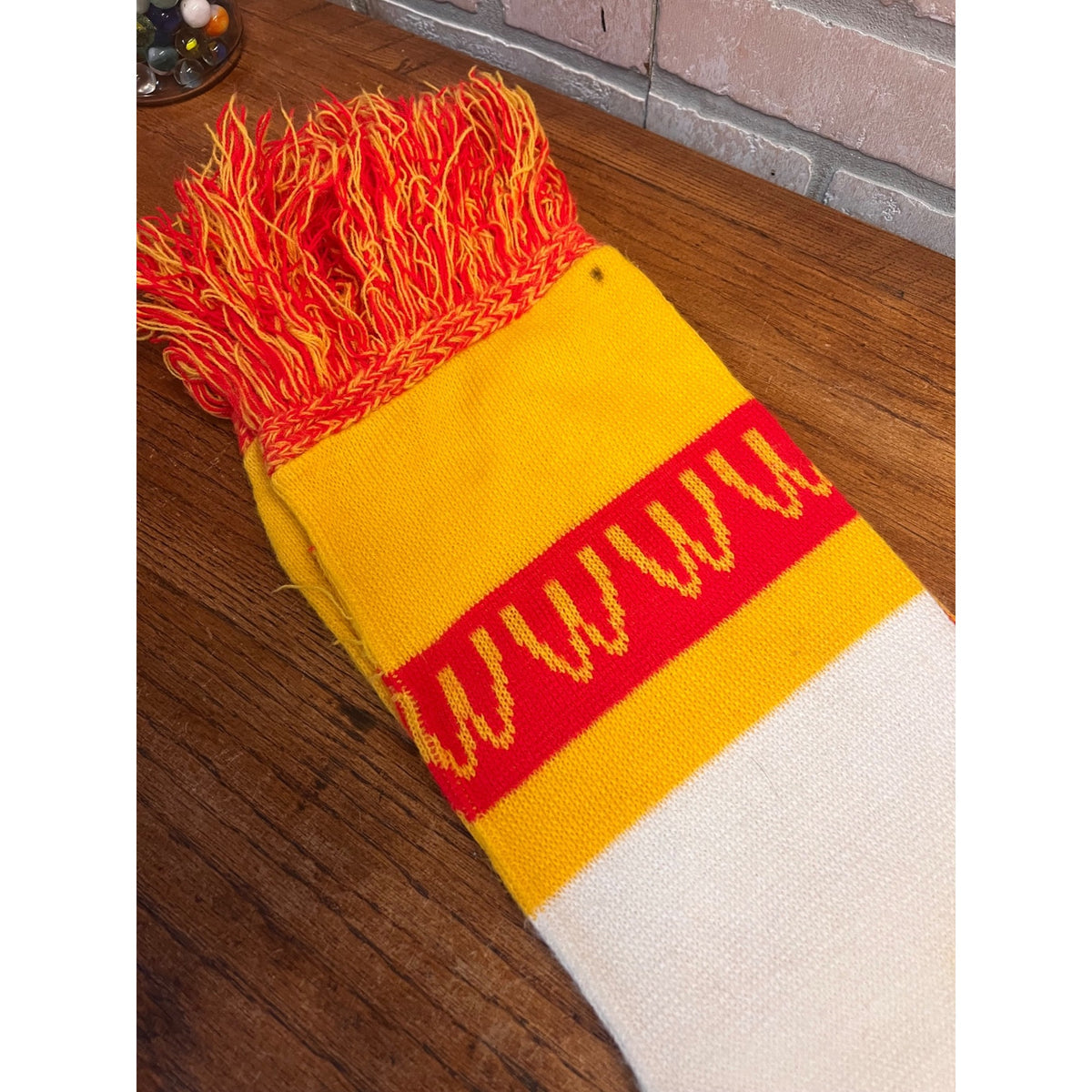 Vintage McDonald's Knit Scarf Red Yellow White Fringe Golden Arches 60”