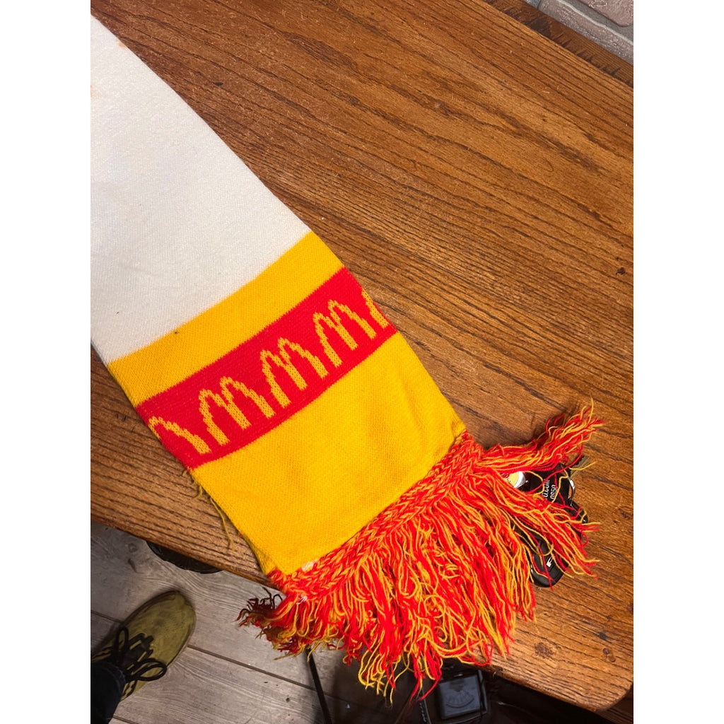 Vintage McDonald's Knit Scarf Red Yellow White Fringe Golden Arches 60”