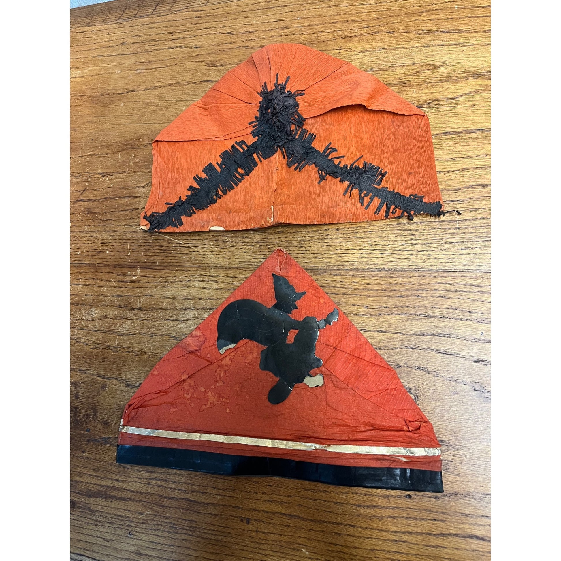 Vintage 1930s Halloween Party Crepe Tissue Paper Hats Flying Witch - German
