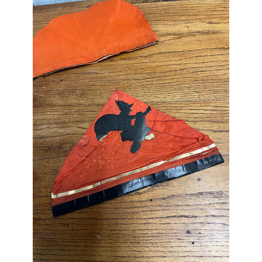 Vintage 1930s Halloween Party Crepe Tissue Paper Hats Flying Witch - German