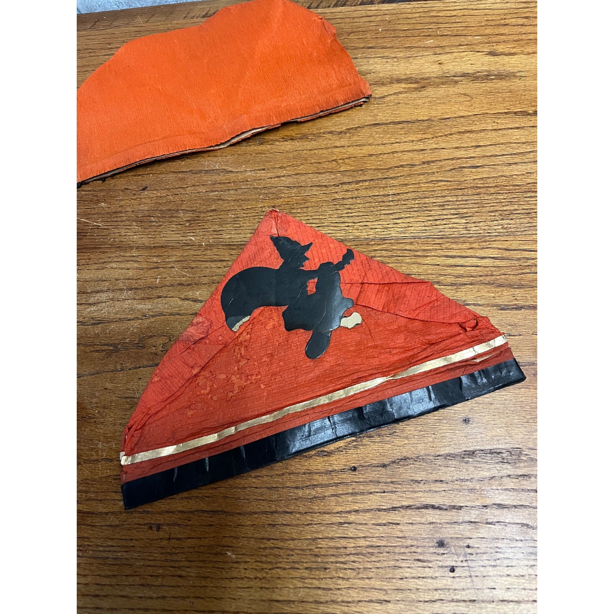 Vintage 1930s Halloween Party Crepe Tissue Paper Hats Flying Witch - German
