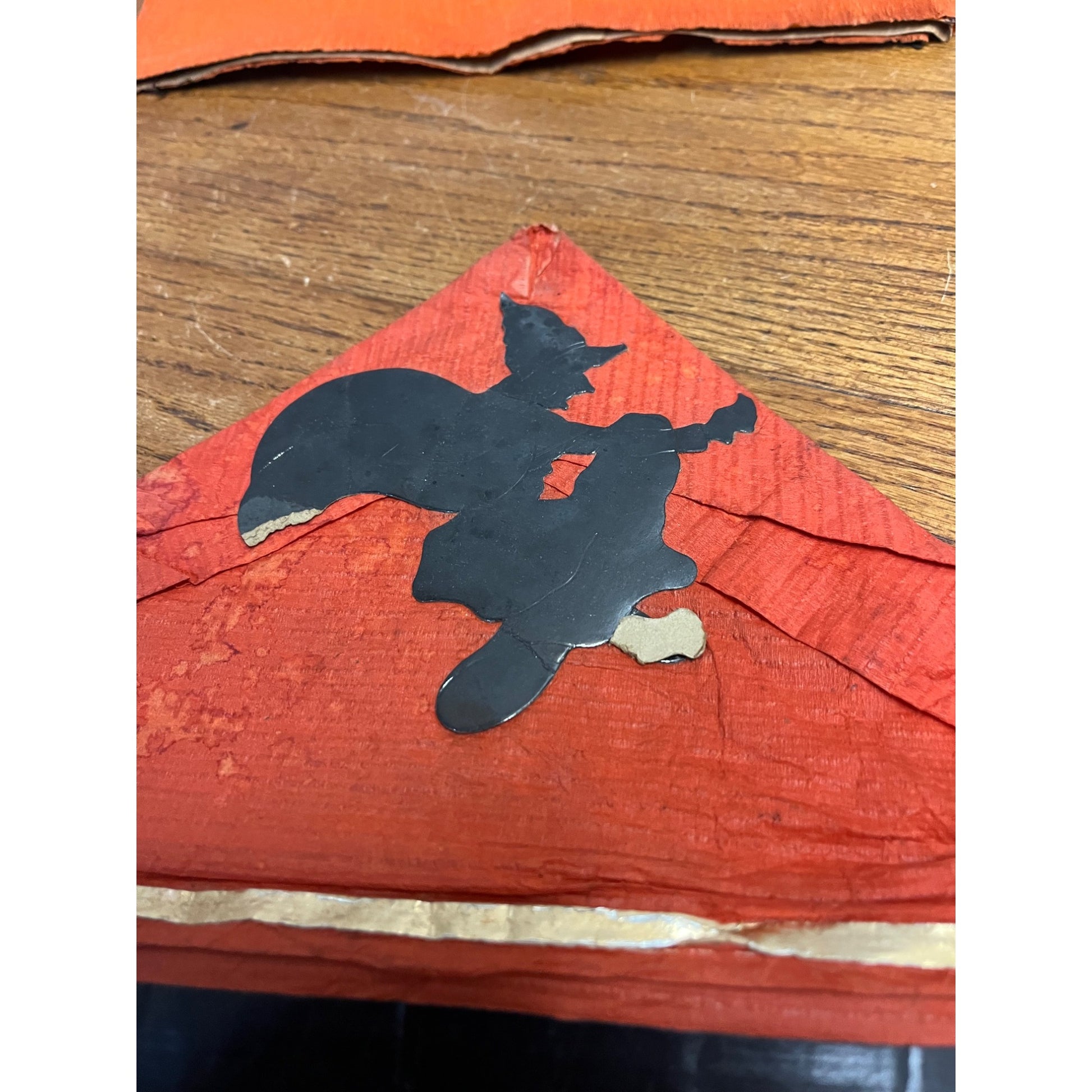 Vintage 1930s Halloween Party Crepe Tissue Paper Hats Flying Witch - German