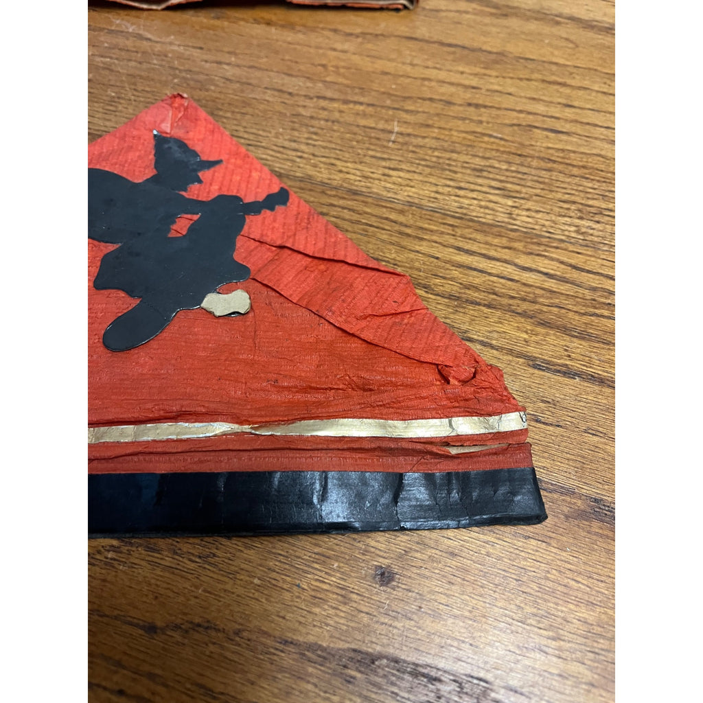 Vintage 1930s Halloween Party Crepe Tissue Paper Hats Flying Witch - German