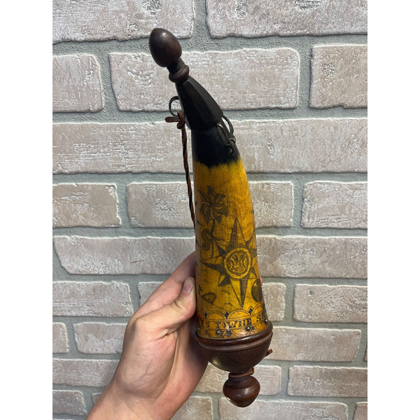 Antique 19th c. Scrimshaw Carved Powder Horn Charleston South Carolina Folk Art