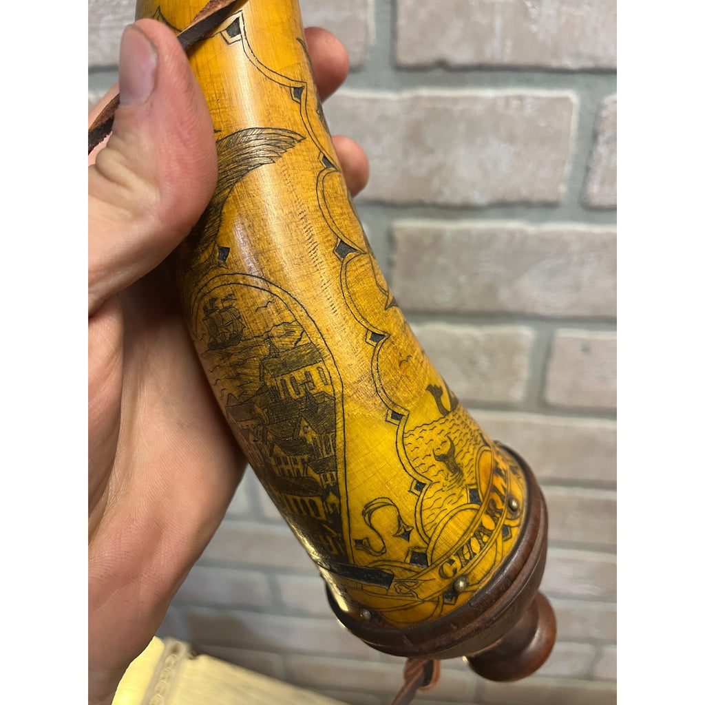 Antique 19th c. Scrimshaw Carved Powder Horn Charleston South Carolina Folk Art
