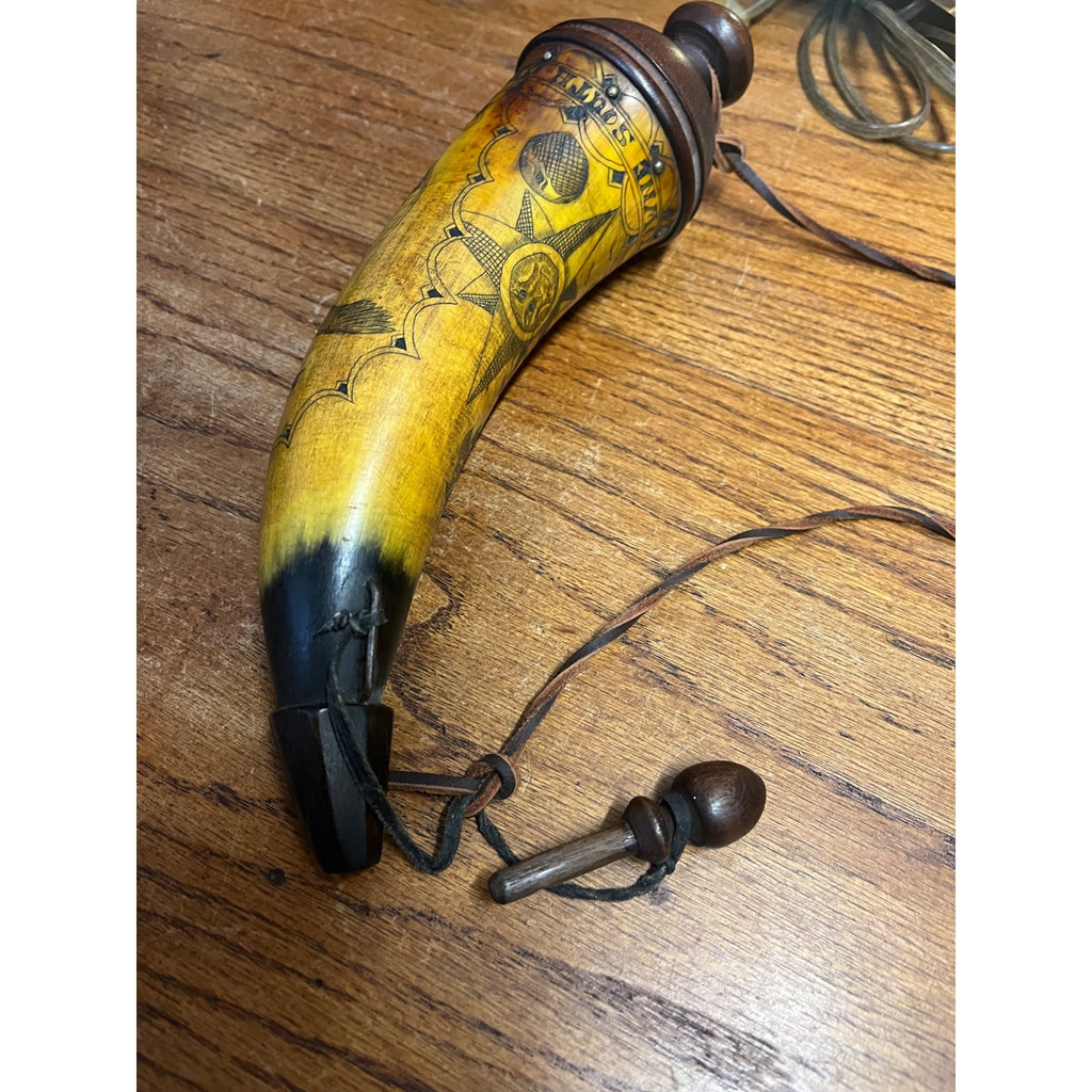 Antique 19th c. Scrimshaw Carved Powder Horn Charleston South Carolina Folk Art