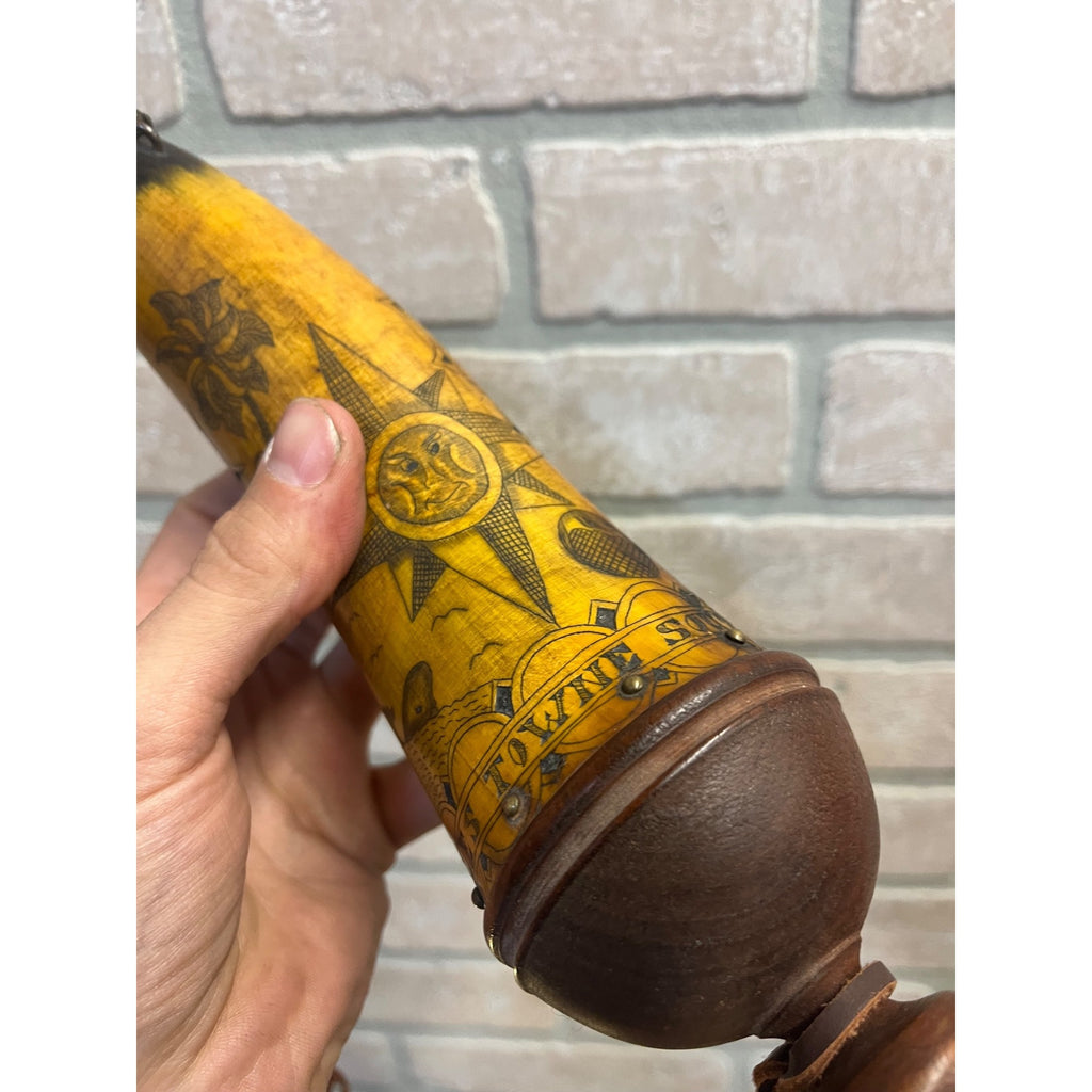 Antique 19th c. Scrimshaw Carved Powder Horn Charleston South Carolina Folk Art