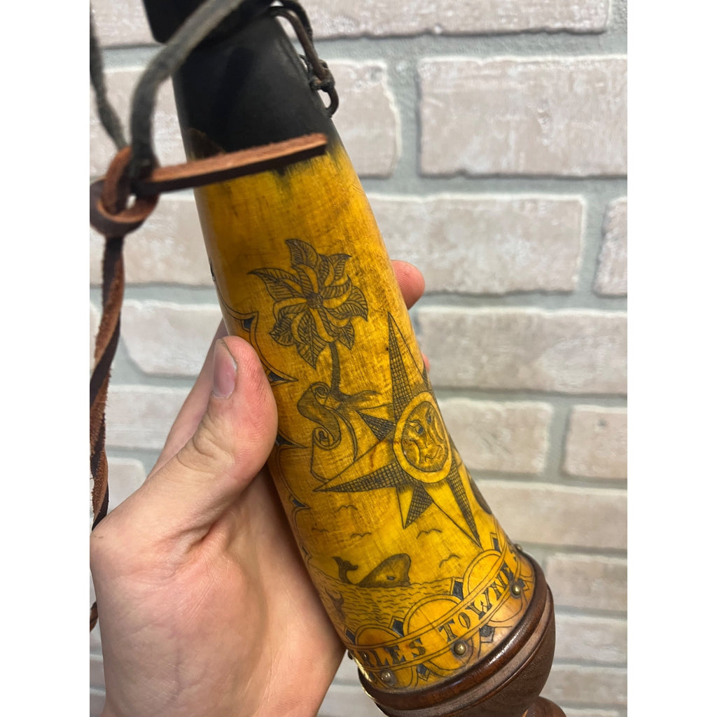 Antique 19th c. Scrimshaw Carved Powder Horn Charleston South Carolina Folk Art