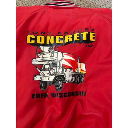 Vintage Concrete Construction Advertising Retro Nylon Snap Button Jacket Eden WI