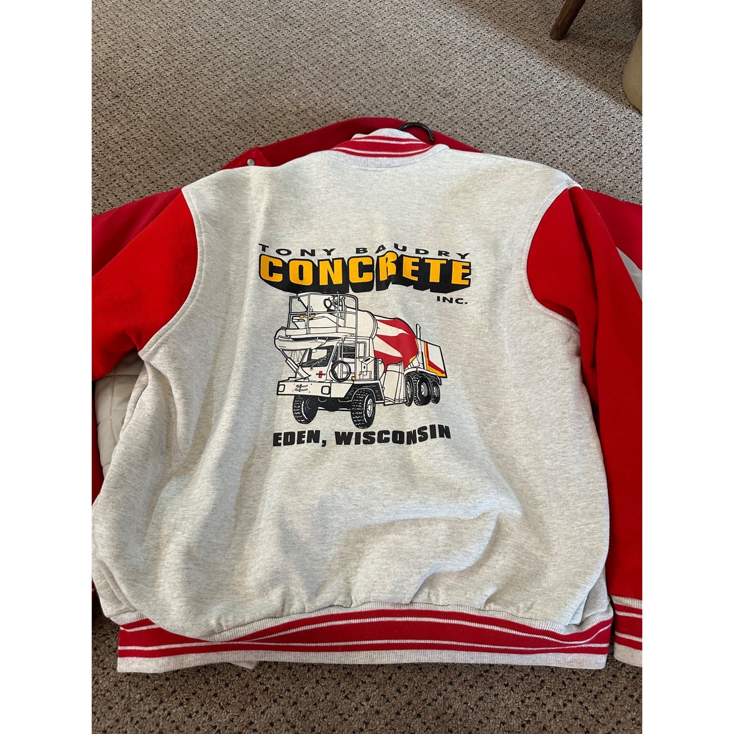 Vintage Concrete Construction Advertising Retro Nylon Snap Button Jacket Eden WI