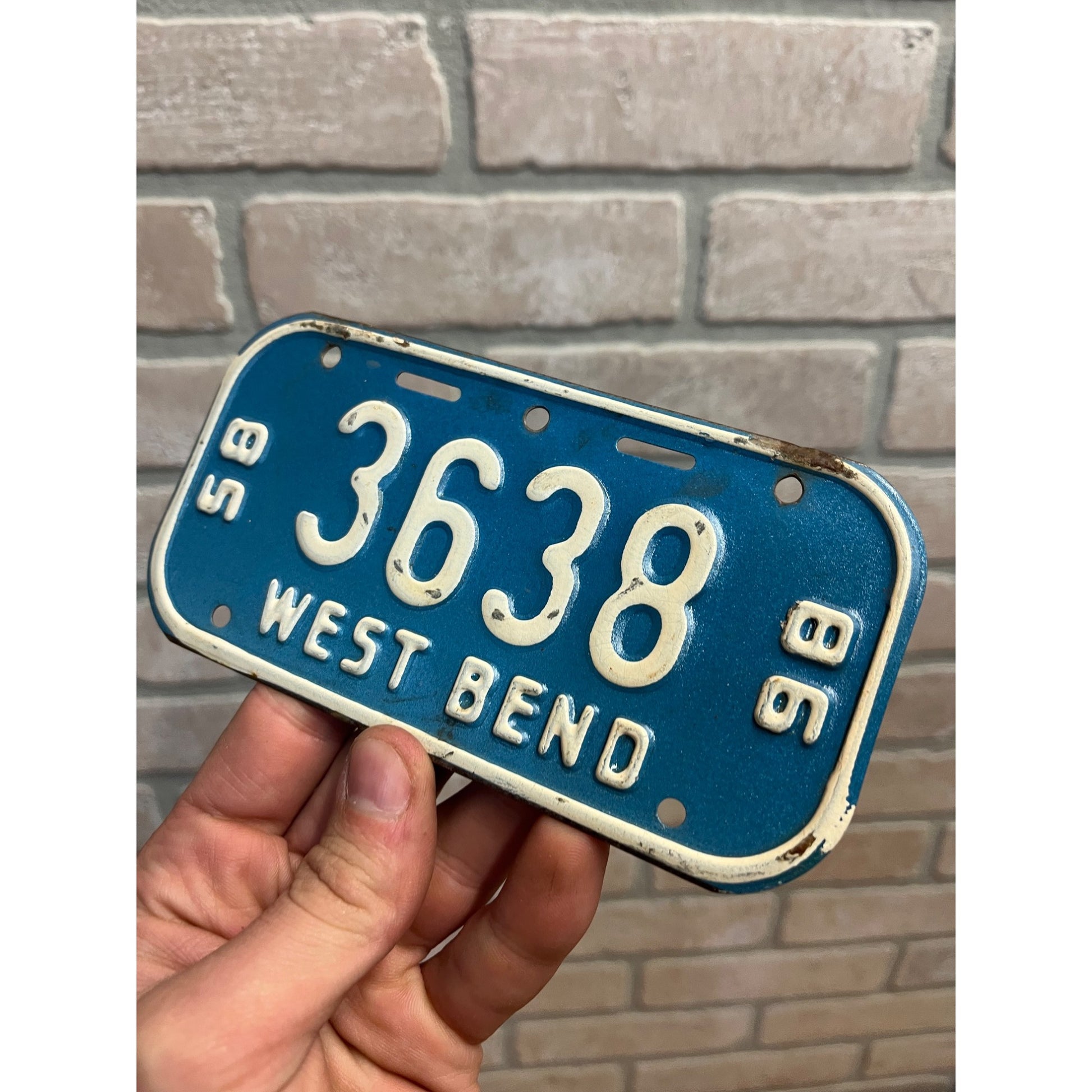 Vintage Wisconsin Bicycle Bike License Plate Embossed West Bend 1985-1986