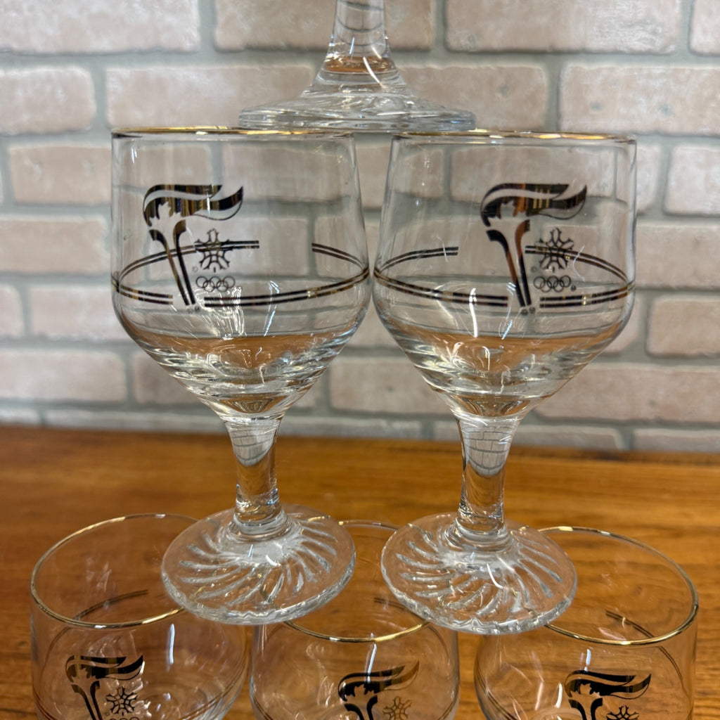 1988 Calgary Canada Winter Olympic Games Wine Beer Goblet Glass Set of 6