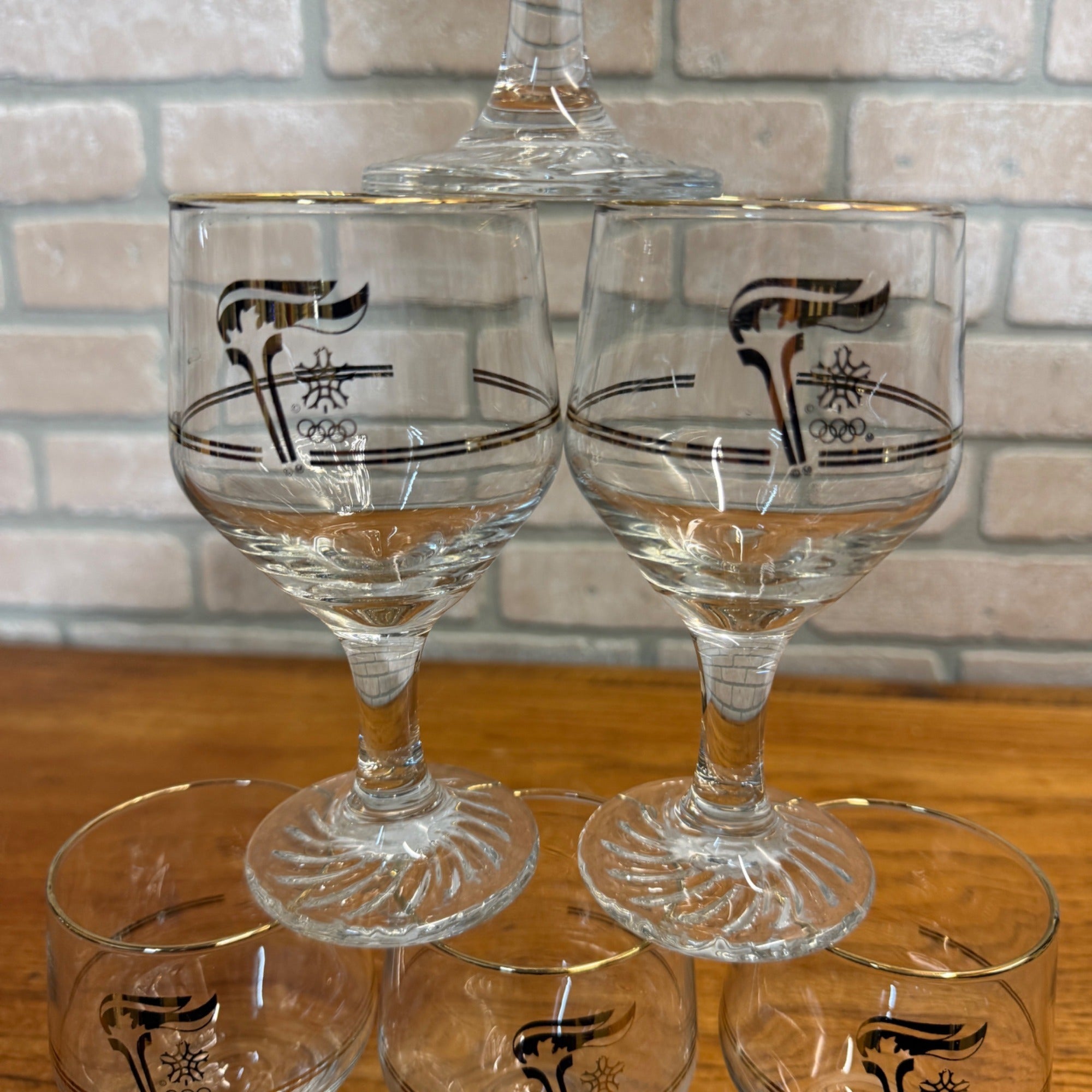 1988 Calgary Canada Winter Olympic Games Wine Beer Goblet Glass Set of 6