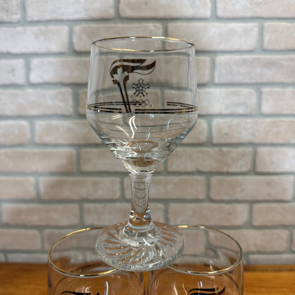 1988 Calgary Canada Winter Olympic Games Wine Beer Goblet Glass Set of 6