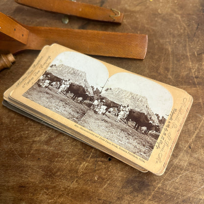 Antique c1880s Stereoscope Card Viewer w/ 11 Photo Cards - Wood