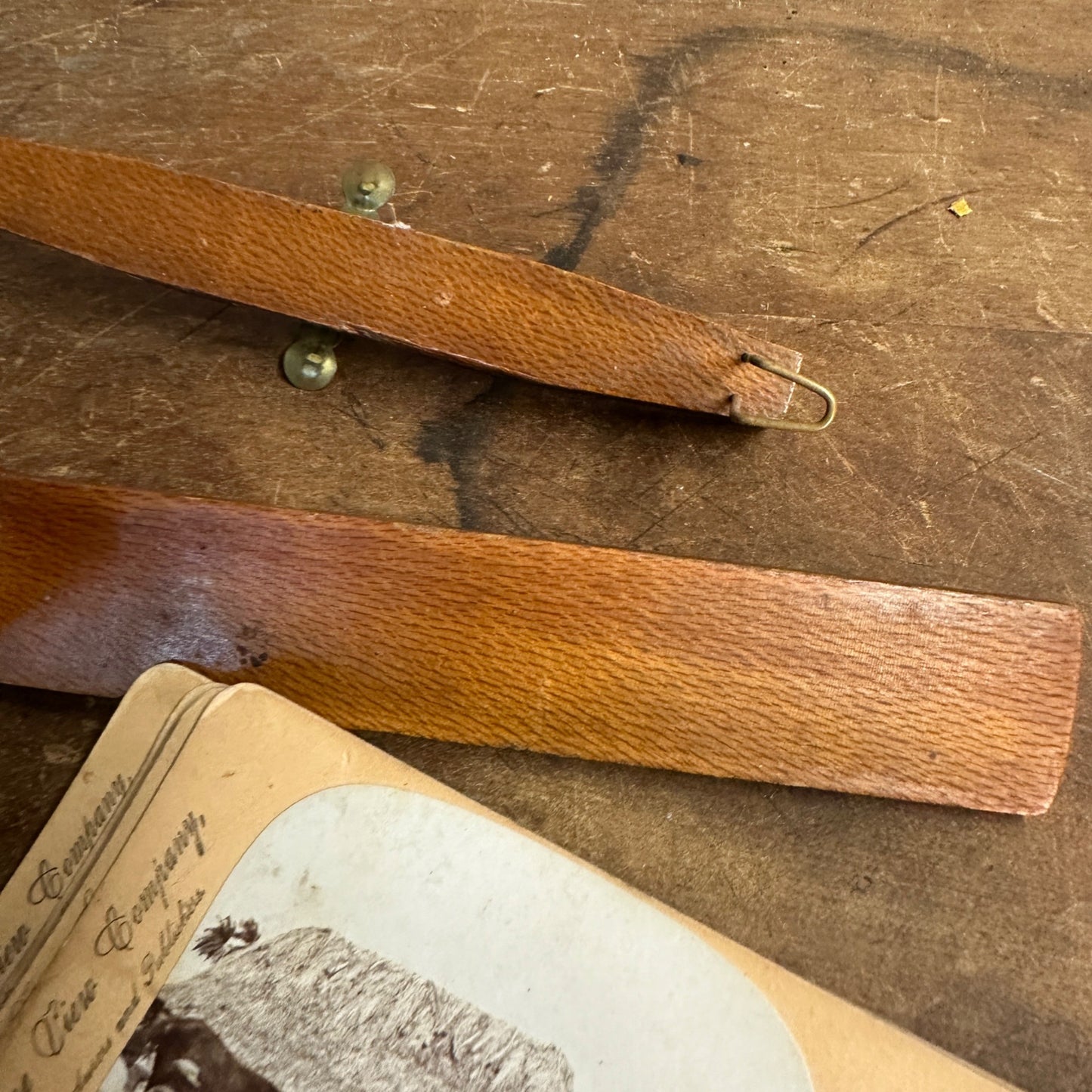 Antique c1880s Stereoscope Card Viewer w/ 11 Photo Cards - Wood