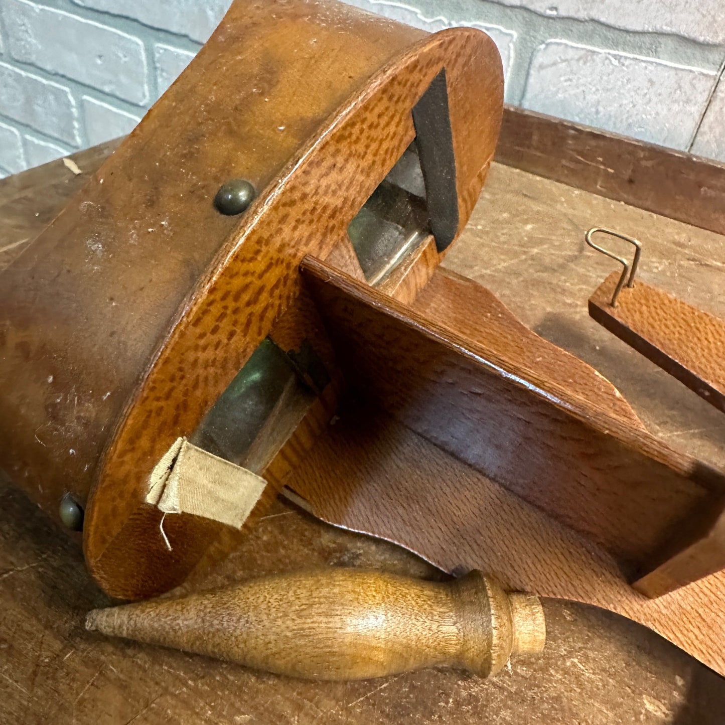 Antique c1880s Stereoscope Card Viewer w/ 11 Photo Cards - Wood