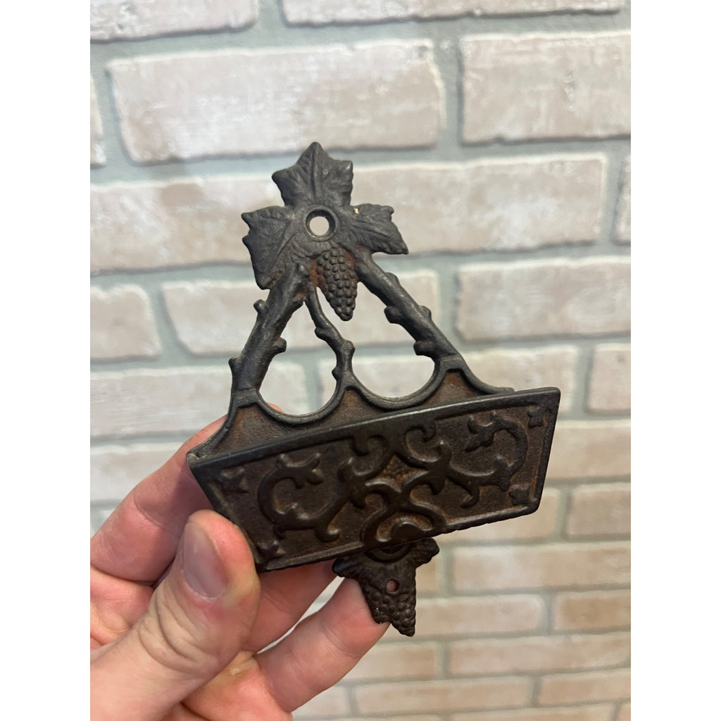 Antique Victorian 19th c. Cast Iron Wall Hanging Match Holder w/ Striker Base
