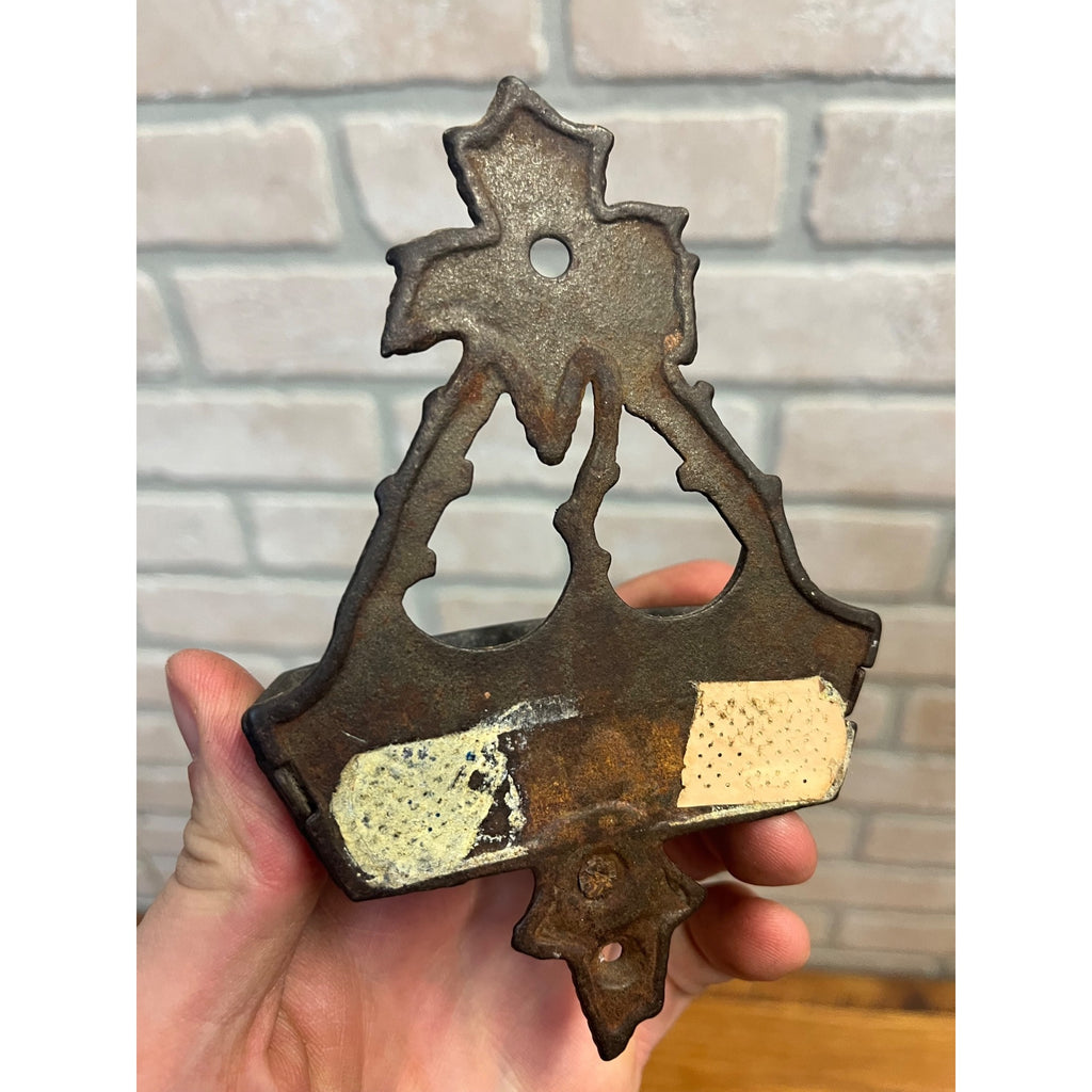Antique Victorian 19th c. Cast Iron Wall Hanging Match Holder w/ Striker Base