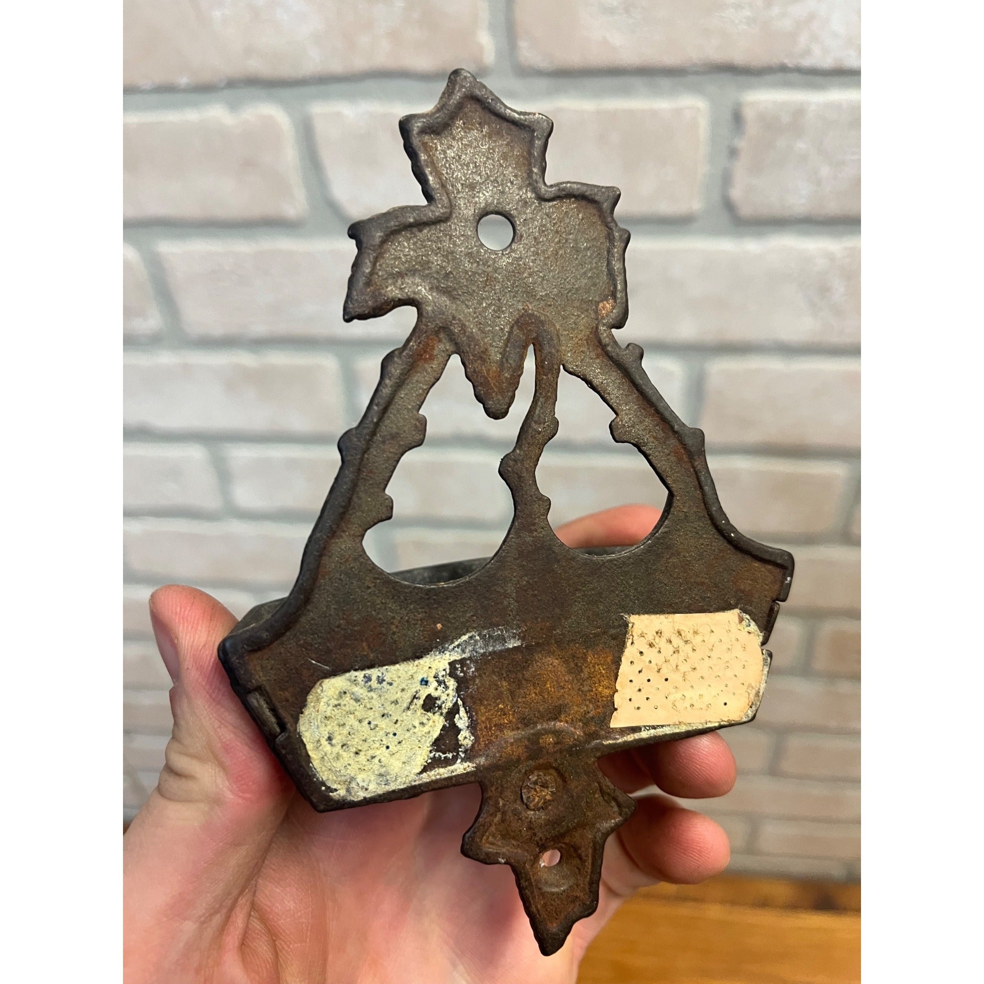 Antique Victorian 19th c. Cast Iron Wall Hanging Match Holder w/ Striker Base