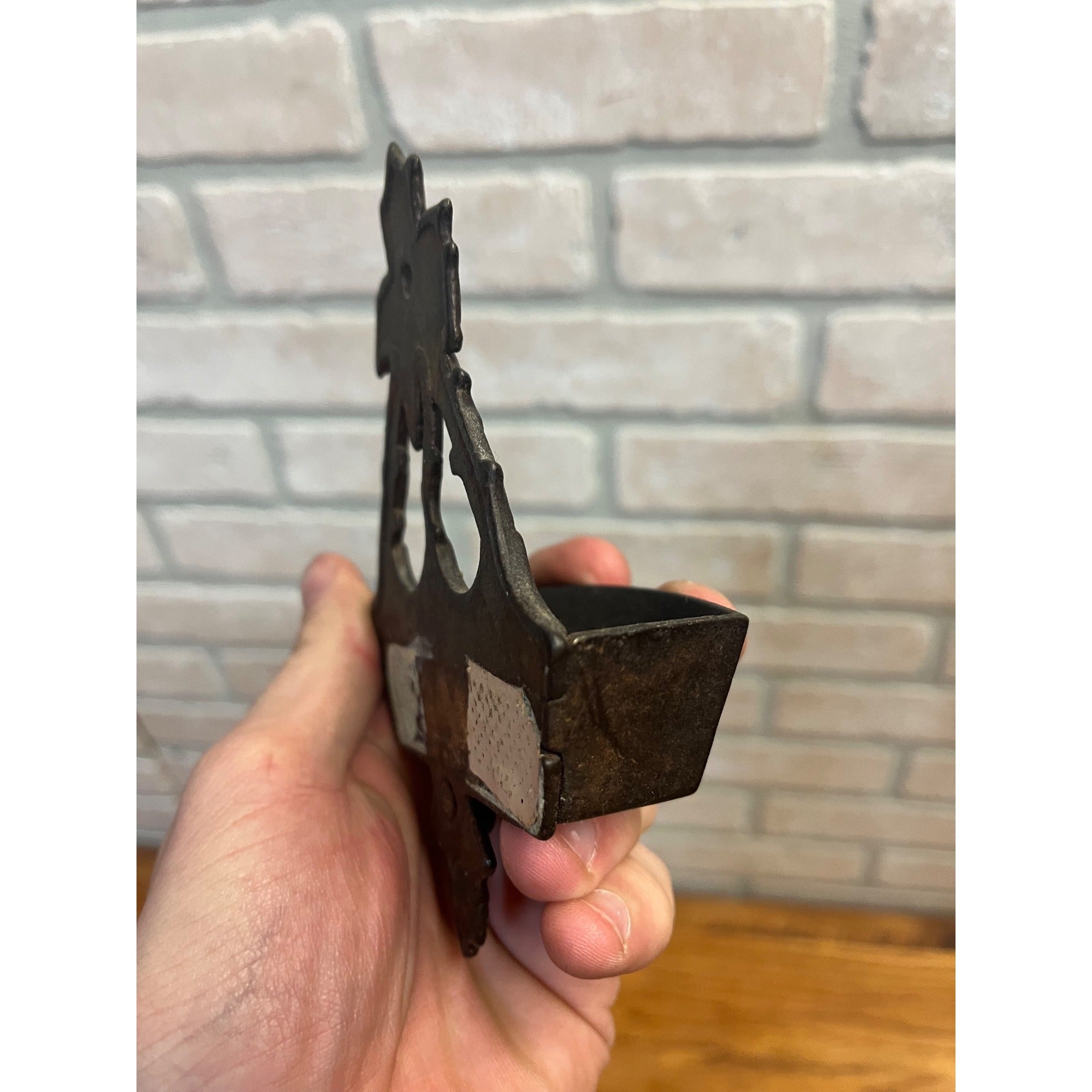Antique Victorian 19th c. Cast Iron Wall Hanging Match Holder w/ Striker Base