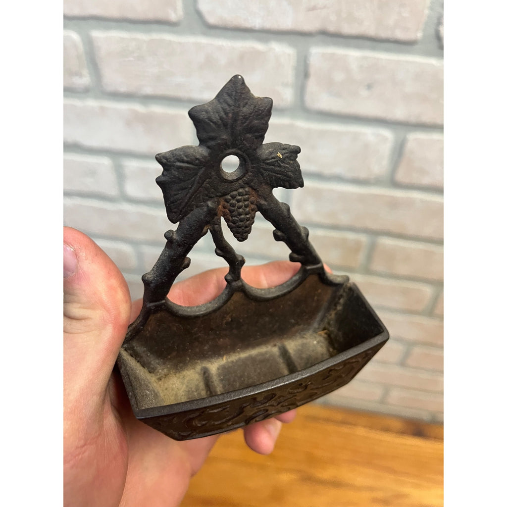 Antique Victorian 19th c. Cast Iron Wall Hanging Match Holder w/ Striker Base