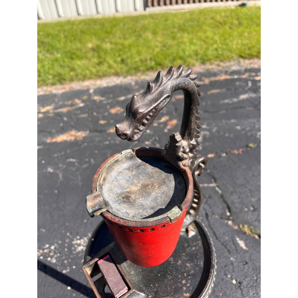 Antique 1920s Scroll Art Co Cast Iron Original Red Color Dragon Standing Ashtray