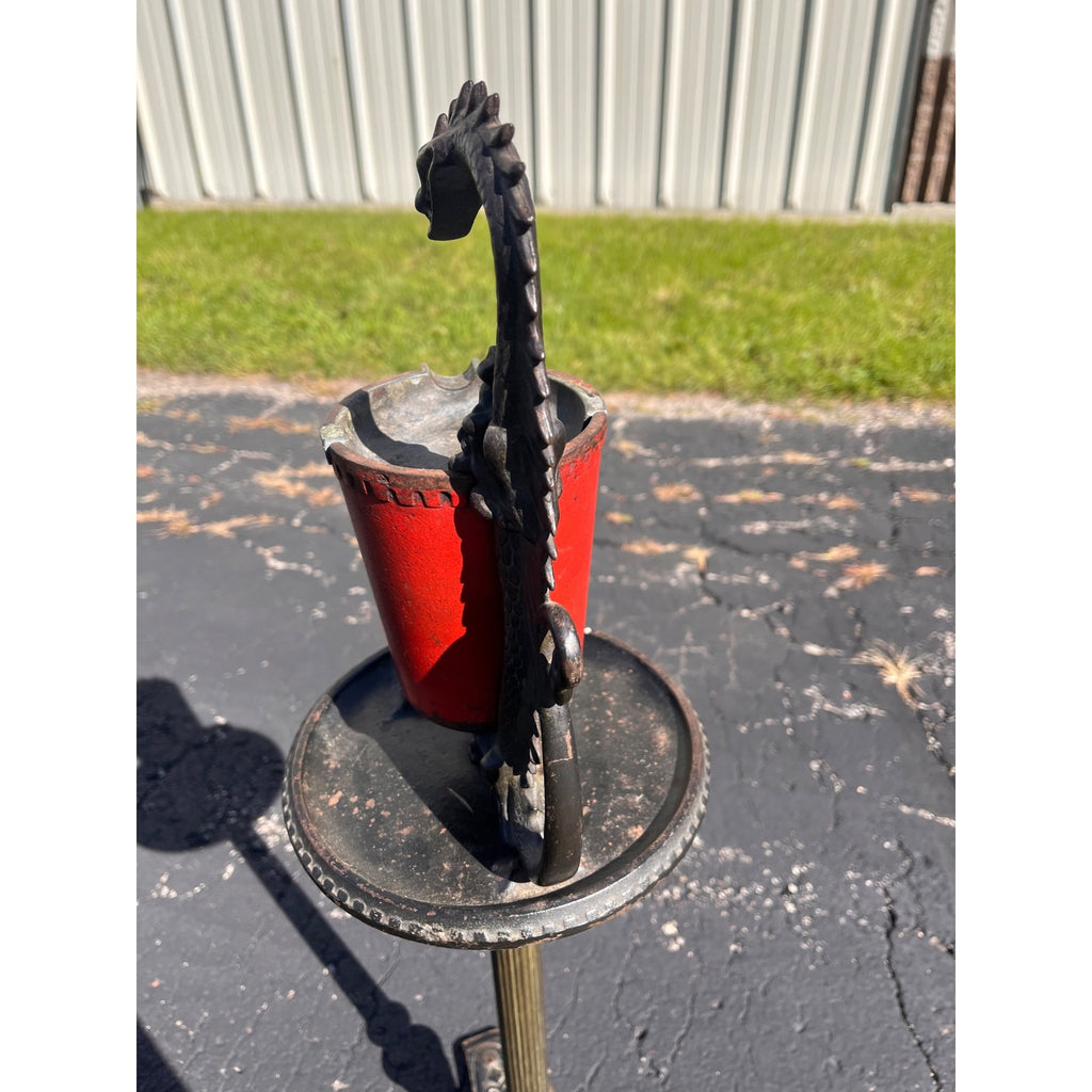 Antique 1920s Scroll Art Co Cast Iron Original Red Color Dragon Standing Ashtray