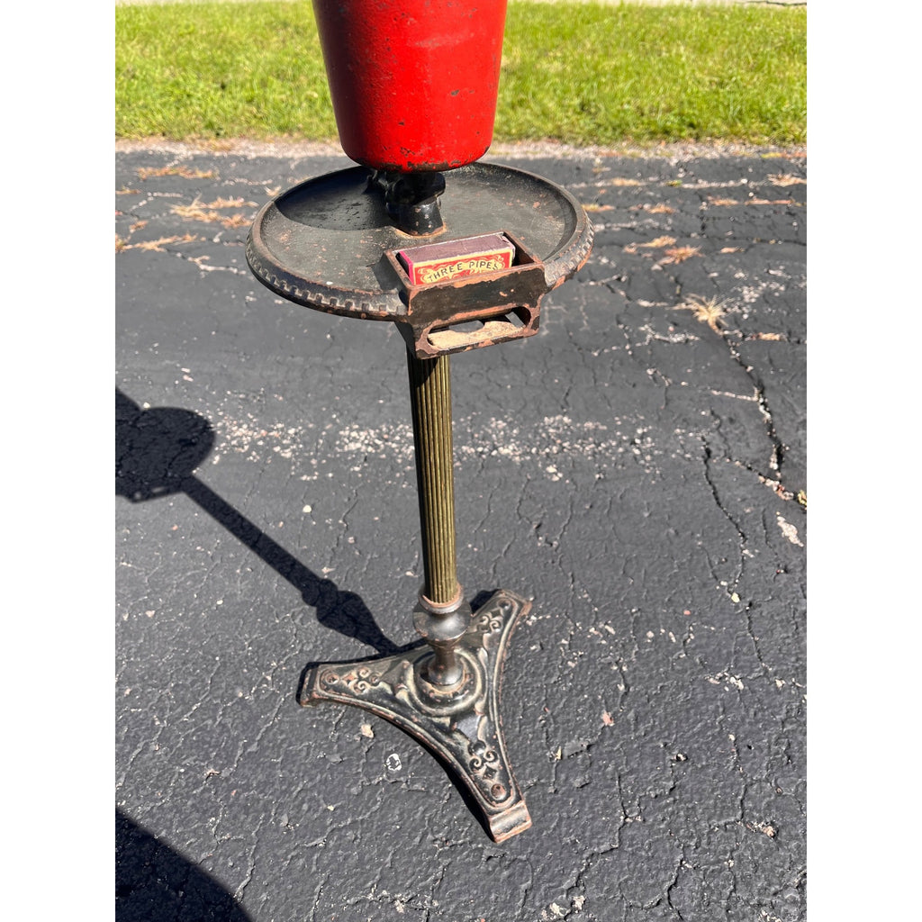 Antique 1920s Scroll Art Co Cast Iron Original Red Color Dragon Standing Ashtray