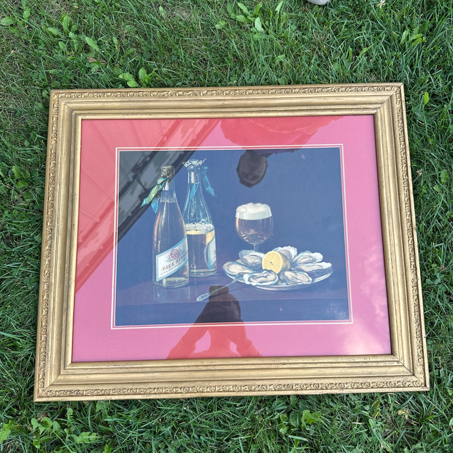 RARE Vintage Pabst Blue Ribbon Beer Advertising Art Litho Framed A.F. King