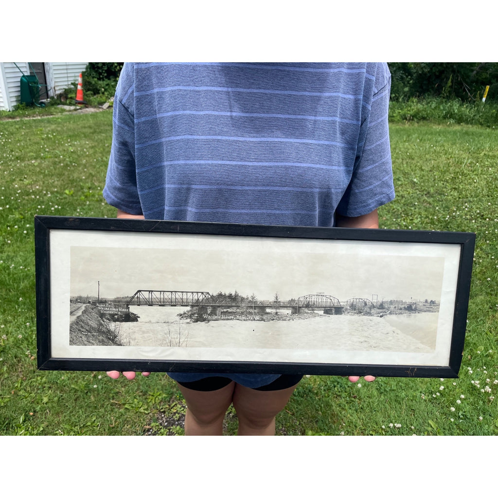 Vintage Mosinee Wisconsin Waterfront River Dam Real Photo Bridge Wausau Iron Wrks