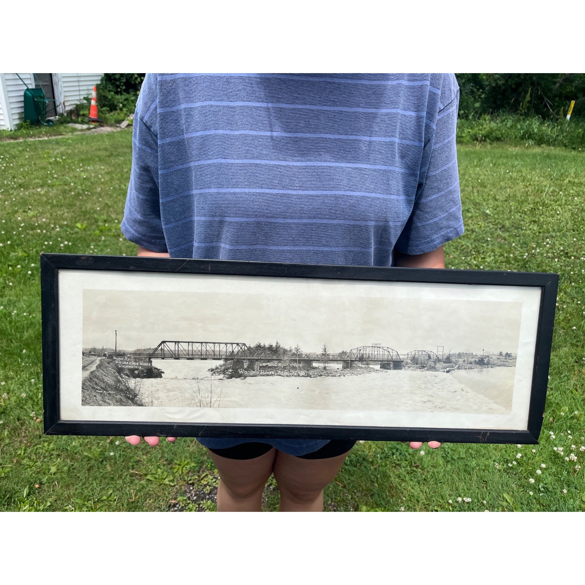 Vintage Mosinee Wisconsin Waterfront River Dam Real Photo Bridge Wausau Iron Wrks