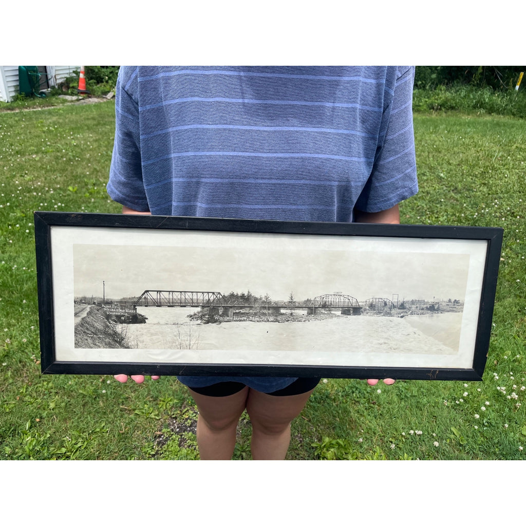 Vintage Mosinee Wisconsin Waterfront River Dam Real Photo Bridge Wausau Iron Wrks