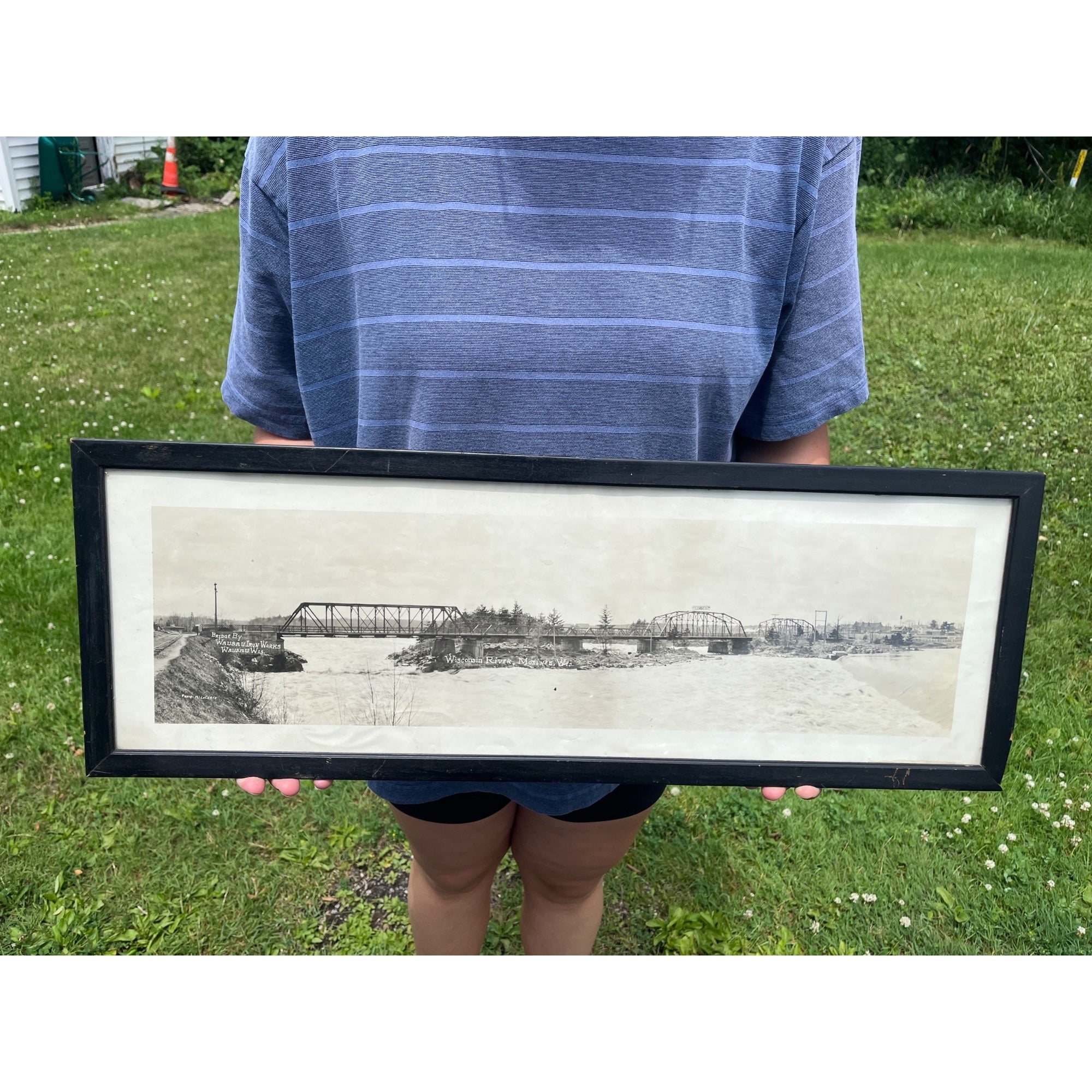 Vintage Mosinee Wisconsin Waterfront River Dam Real Photo Bridge Wausau Iron Wrks