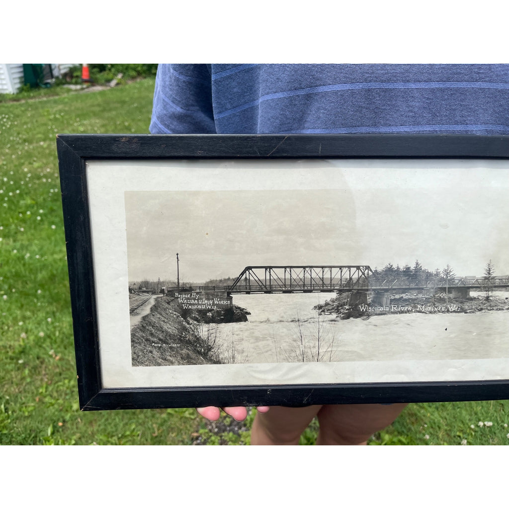 Vintage Mosinee Wisconsin Waterfront River Dam Real Photo Bridge Wausau Iron Wrks