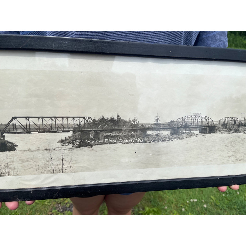 Vintage Mosinee Wisconsin Waterfront River Dam Real Photo Bridge Wausau Iron Wrks