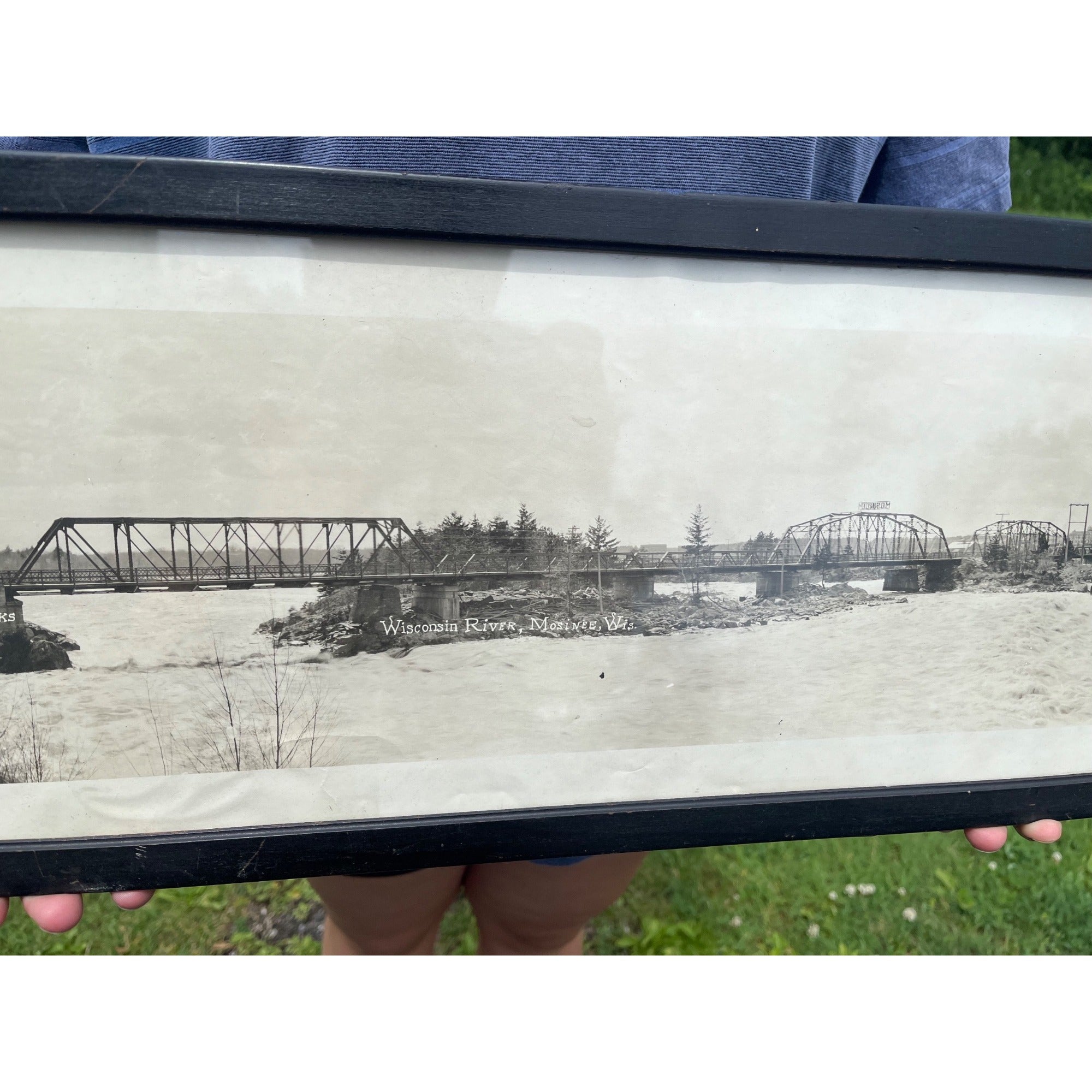 Vintage Mosinee Wisconsin Waterfront River Dam Real Photo Bridge Wausau Iron Wrks