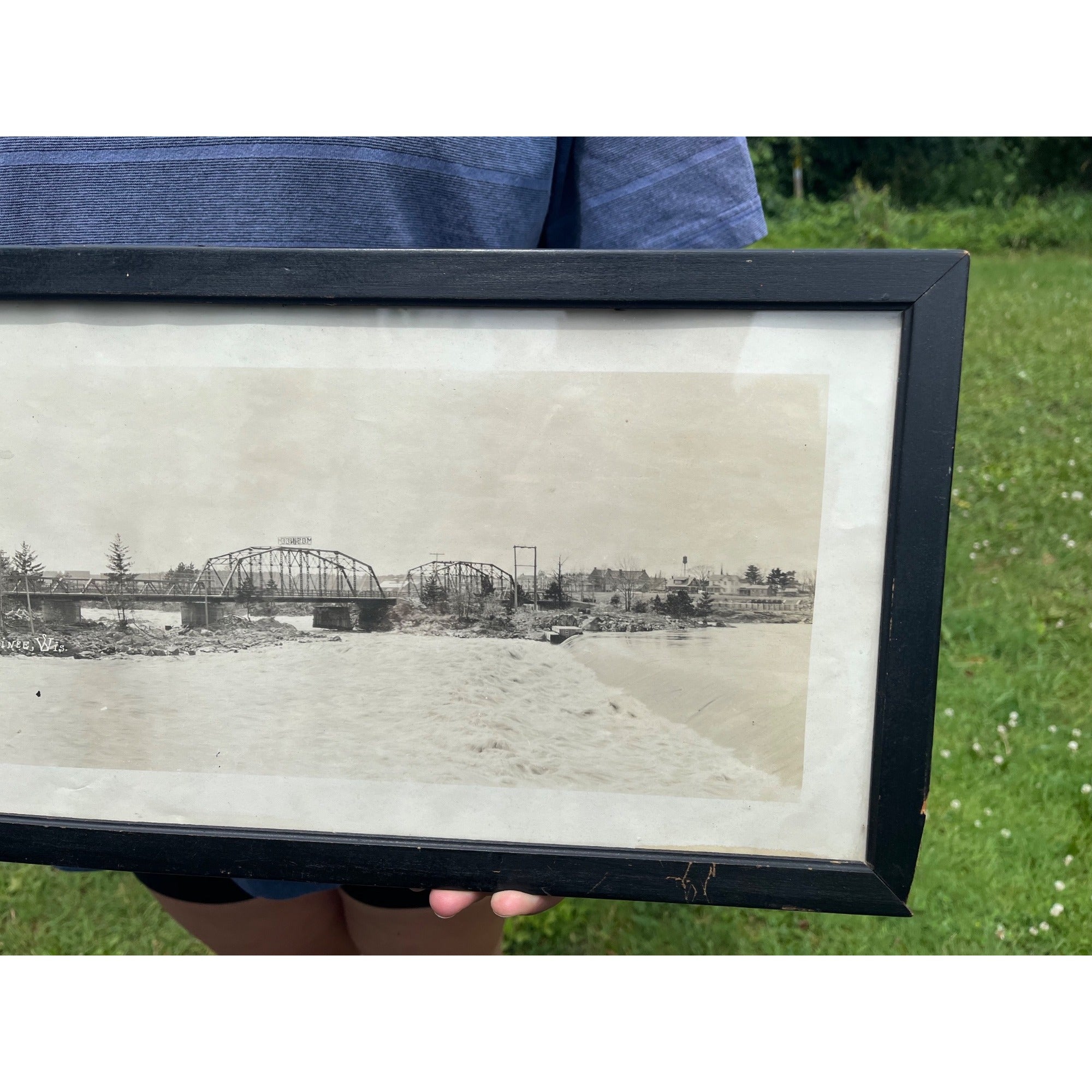 Vintage Mosinee Wisconsin Waterfront River Dam Real Photo Bridge Wausau Iron Wrks