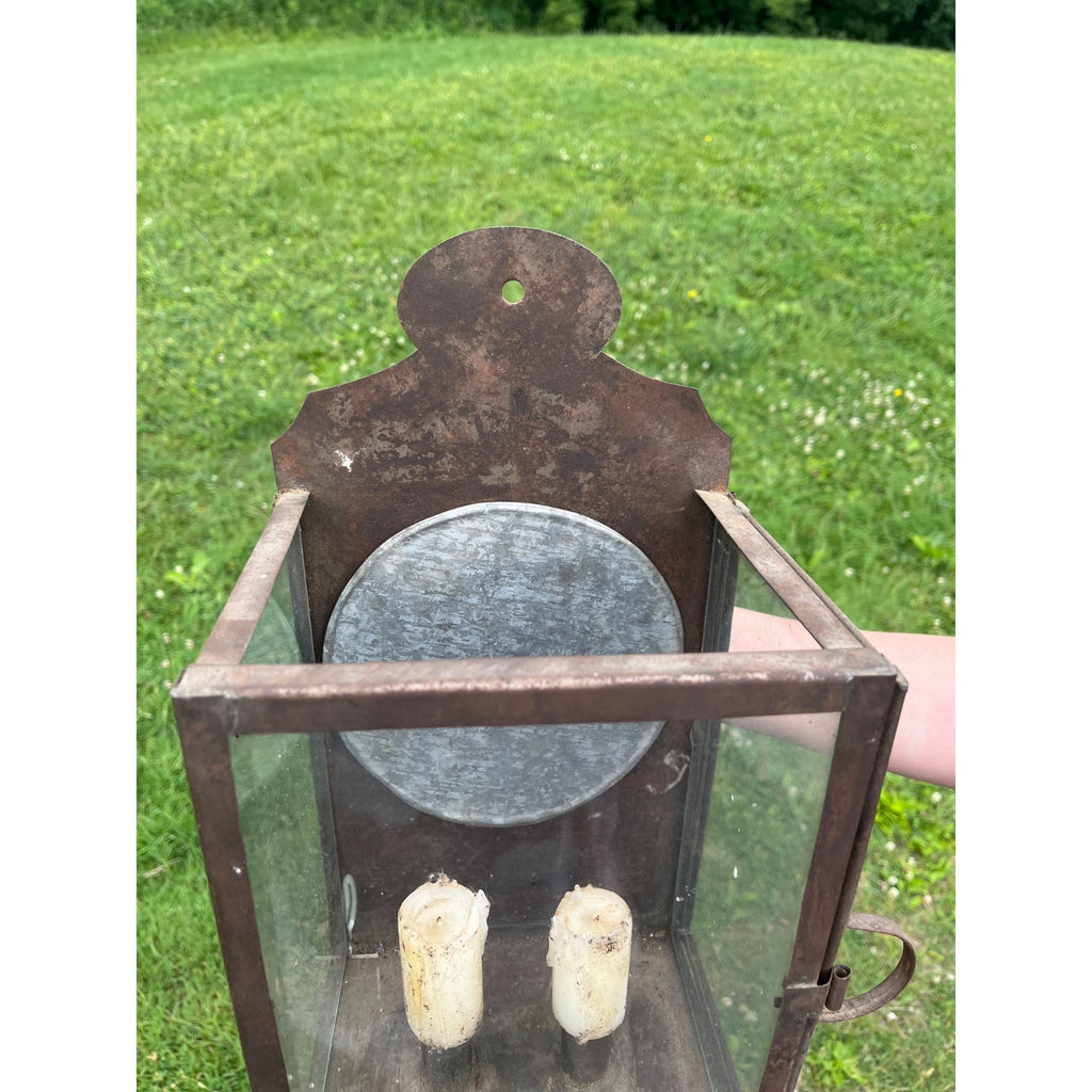 Antique 19th c. Primitive Tin Wall Lantern Candle Sconce Farmhouse Lighting