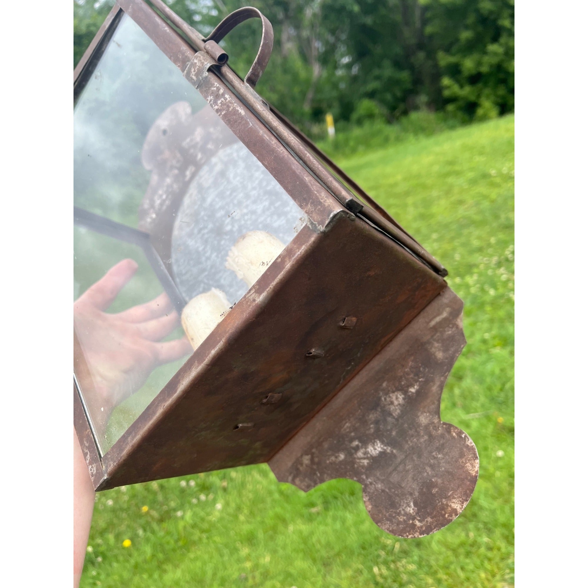 Antique 19th c. Primitive Tin Wall Lantern Candle Sconce Farmhouse Lighting
